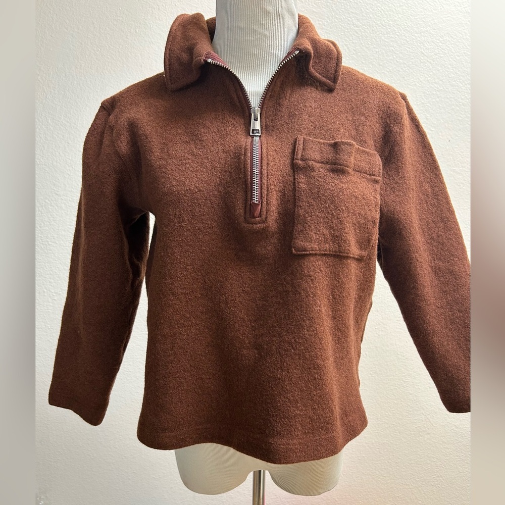COS Women’s Brown Wool Blend Qtr-Zip Pullover Crop Sweater Size M Relaxed Fit